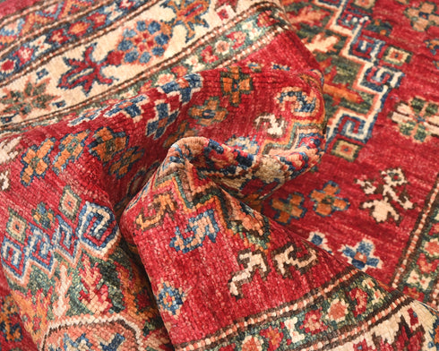 11 Feet Red Kazak Afghan Hand Knotted Wool Runner Rug